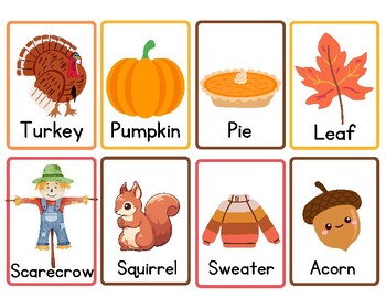 Fall Harvest Vocabulary Flash Cards by Rock Therapeutic Services