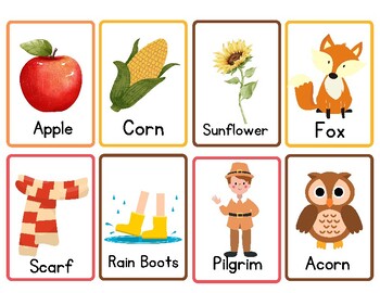 Fall Harvest Vocabulary Flash Cards by Rock Therapeutic Services