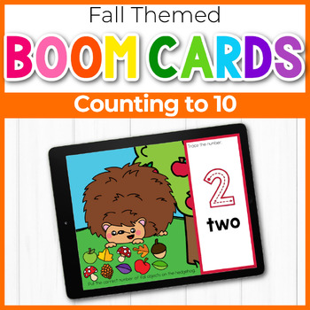 Preview of Fall Hedgehog Counting to 10: Create an Array | Boom Cards™ Digital Task Cards