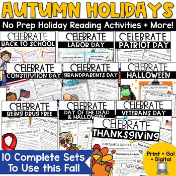 Preview of Fall Holiday Activities with Close Reading Passages and Activities 3rd 4th Grade