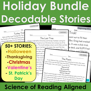 Preview of Holiday Decodables | Thanksgiving, Halloween, Christmas, Valentine's | SOR Based