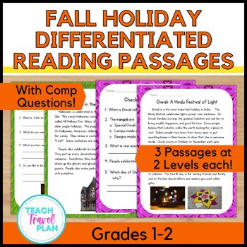 Preview of Fall Holiday Differentiated Reading Passages - Halloween Day of the Dead Diwali