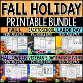 Fall Holiday Math and Literacy Printable Pack Bundle