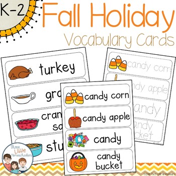 Preview of Fall Holidays Vocabulary Word Wall Cards plus Write & Wipe Version