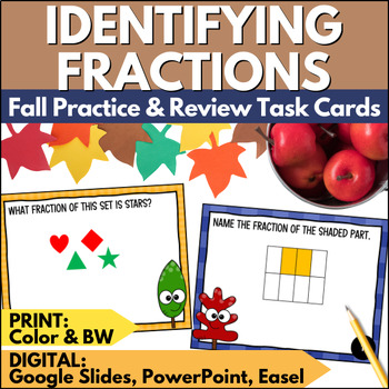 Preview of Fall Identifying Fractions Task Cards - Autumn Practice and Review Math Activity