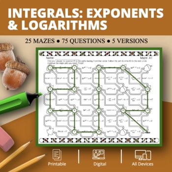 Preview of Fall: Integrals Exponents & Logs Maze Activity