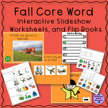 Preview of Fall Interactive Slideshow with Worksheets and Flipbooks for Special Education