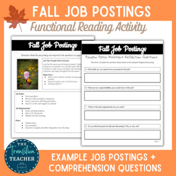 Preview of Fall Job Postings | Functional Reading | Career Exploration 