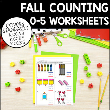 Preview of Fall Kindergarten Math Counting 0-5 Worksheets