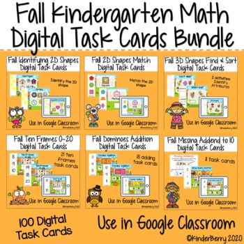 Preview of Fall Kindergarten Math Digital Task Cards Bundle Interactive Google Classroom