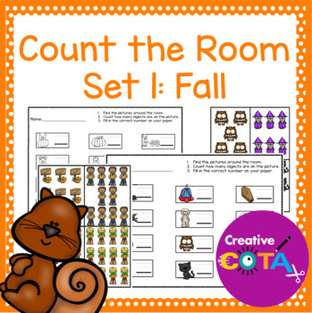Preview of Fall Kindergarten Math Number Identification and Writing Count the Room Activity