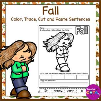 Preview of No Prep Fall Coloring Pages with Cut and Paste Sentence Writing Activity