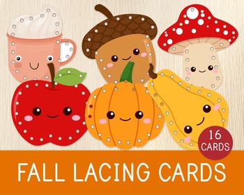 Preview of Fall Lacing Cards, Autumn Fine Motor Skills Activity, Montessori Tying Toy
