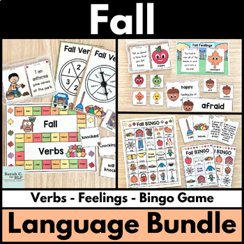 Preview of Fall Language Bundle with Verbs, Feelings, and Vocabulary Bingo Game