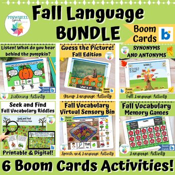 Preview of Fall Language Games Boom Cards™ Bundle for Speech Therapy Includes 6 Activities!