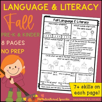 Preview of Fall Language & Literacy Homework Packet for Pre-K & Kindergarten