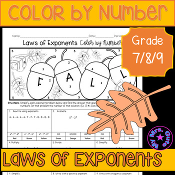 Preview of Fall Laws of Exponents Color by Number Worksheet