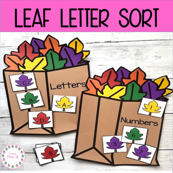 Preview of Fall Leaf Letter and Number Sorting For PreK and Preschool