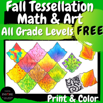 Preview of Fall Leaf Tessellation Math & Art Project Collaborative Activity Bulletin Board
