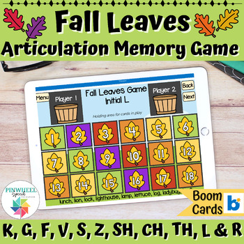 Preview of Fall Leaves Boom Cards™ Articulation Matching Memory Game for Speech Therapy
