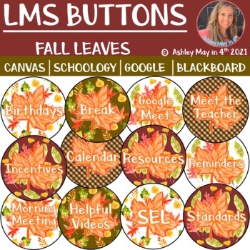 Preview of Fall Leaves Buttons Banners BUNDLE for Canvas™️ or Schoology™️
