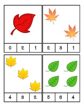 Fall Leaves Count and Clip Cards #1-24 by PreK Printables Shop | TpT