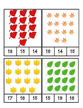 Fall Leaves Count and Clip Cards #1-24 by PreK Printables Shop | TPT