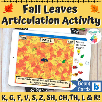 Preview of Fall Leaves Articulation Activity Boom Cards™ Speech Therapy Autumn Activity