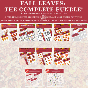 Preview of Fall ELA And Math Unit | Autumn Activities | Place Value and Word Families