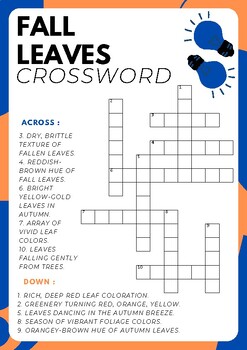 Fall Leaves No Prep Crossword Puzzle Worksheet Activity Morning Work