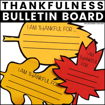 Preview of Fall Leaves November Bulletin Board: I Am Thankful Thanksgiving Craft Door Decor
