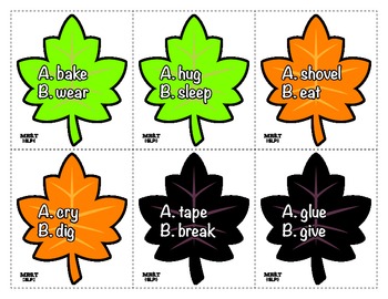Preview of Past Tense Verb Game: Fall Leaves Theme