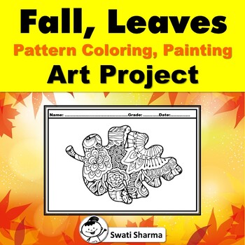 Preview of 10 Fall, Leaves, Pattern Coloring, Art Activity, Art Sub Plan, Fall Display