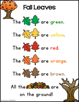 Fall Leaves Pocket Chart Poem and Literacy Center by Clearly Primary