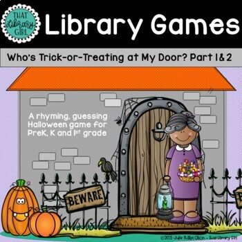 Preview of Fall Library Lesson | Who's Trick-or-Treating at My Door? | Halloween Game