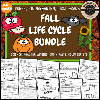 Preview of Fall Life Cycle Bundle Pumpkin Bat Apple Sunflower PreK Kindergarten TK First