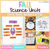 Fall Life Science Units - Owls, Bats, and Spiders Workshee