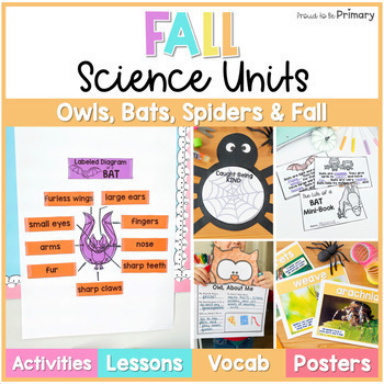 Preview of Fall Life Science Units - Owls, Bats, and Spiders Worksheets Activities & Crafts