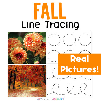 Preview of Fall Line Tracing Cards with Real Pictures, Fall Montessori SPED OT