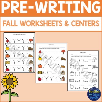 Preview of Fall Line Tracing Worksheets and Center Cards