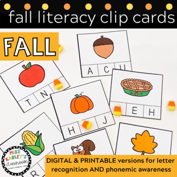 Fall Literacy Activities for Preschool and Kindergarten Clip Cards