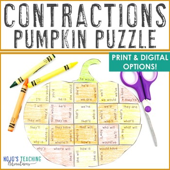 Preview of CONTRACTIONS Pumpkin Puzzle: Autumn Fall Literacy Center Game Activity