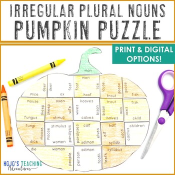 Preview of IRREGULAR PLURAL NOUNS Pumpkin Craft: Autumn Fall Activity Center Game