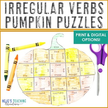 Preview of IRREGULAR VERBS Autumn Fall Pumpkin Puzzle Literacy Activity Center Game