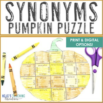 Preview of SYNONYMS Pumpkin ELA Activity: Autumn Fall Literacy Center Game Craft