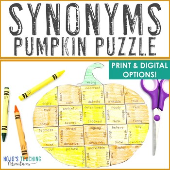 Preview of SYNONYMS Pumpkin ELA Activity: Autumn Fall Literacy Center Game Craft