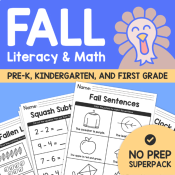 Preview of Fall Literacy & Math NO PREP Superpack – Common Core Math & English Worksheets
