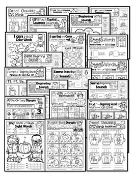 FALL WORKSHEETS- 75+Literacy & Math Worksheets for fall (KINDERGARTEN)