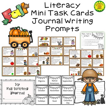 Preview of Fall Literacy Task Cards and Writing Prompts