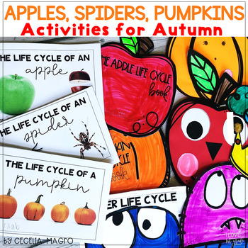 Preview of Fall Literacy Crafts Science Activities Spiders Apples and Pumpkins Life Cycles